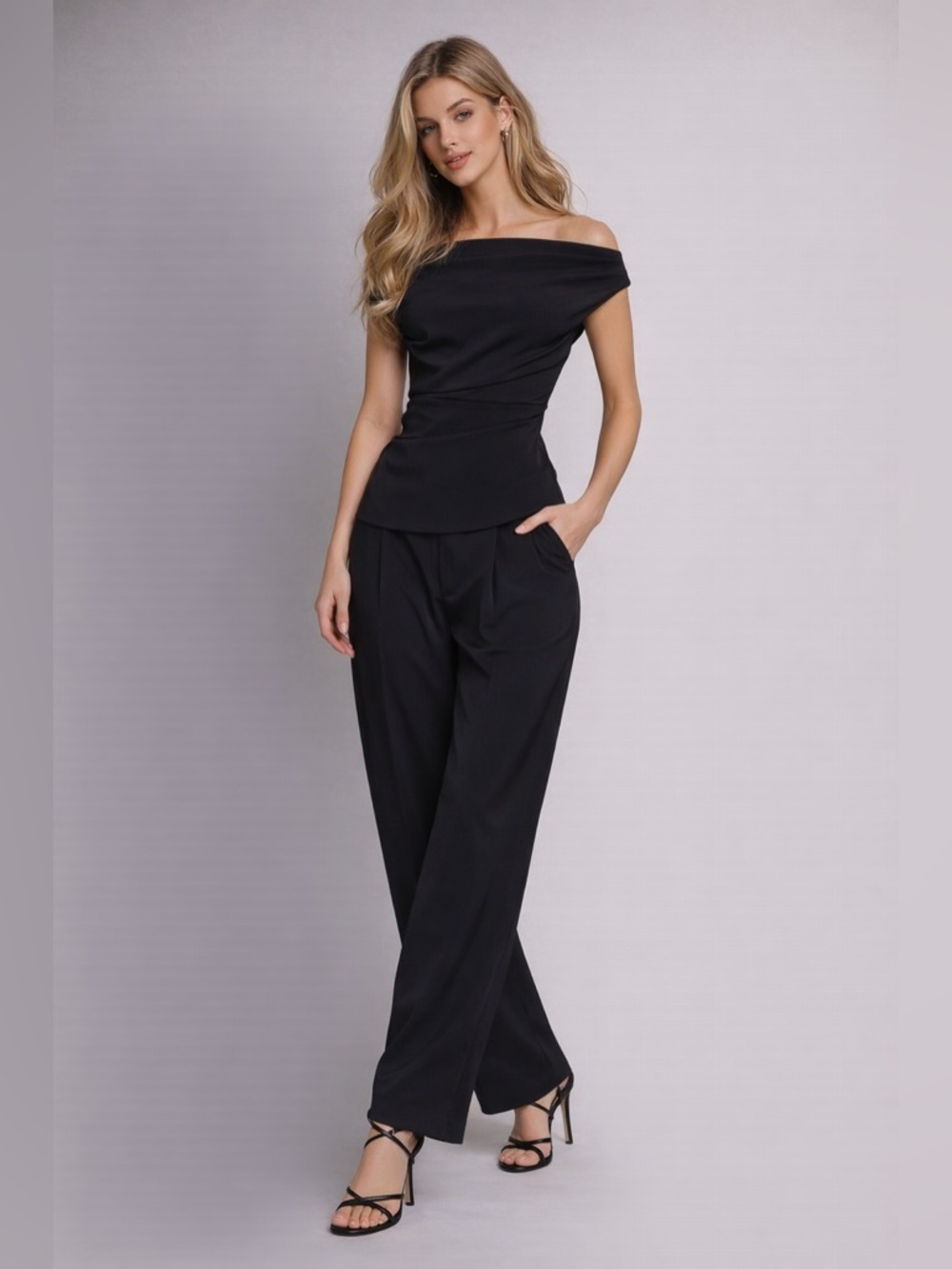 NWT Off Shoulder Top & Pants Trouser Set - Black